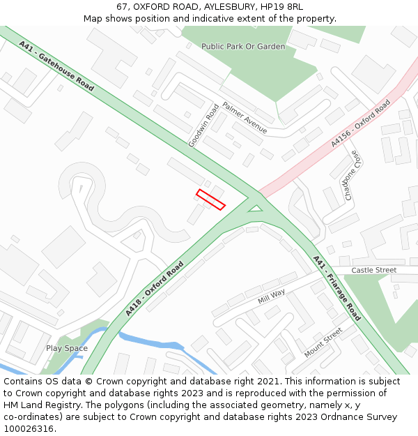 67, OXFORD ROAD, AYLESBURY, HP19 8RL: Location map and indicative extent of plot
