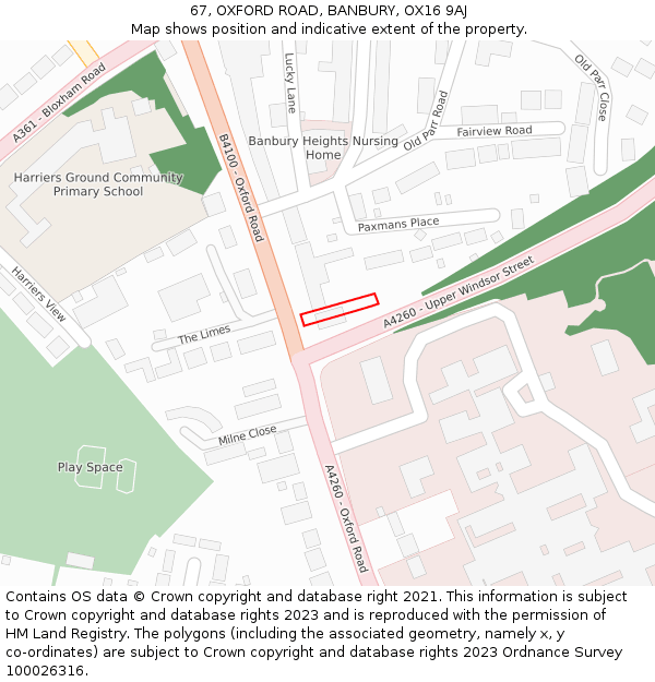 67, OXFORD ROAD, BANBURY, OX16 9AJ: Location map and indicative extent of plot