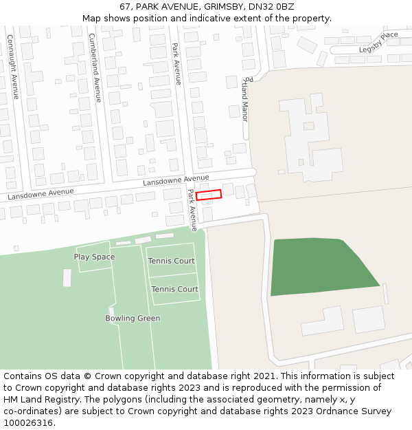 67, PARK AVENUE, GRIMSBY, DN32 0BZ: Location map and indicative extent of plot