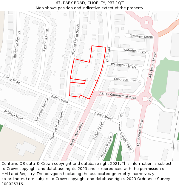 67, PARK ROAD, CHORLEY, PR7 1QZ: Location map and indicative extent of plot