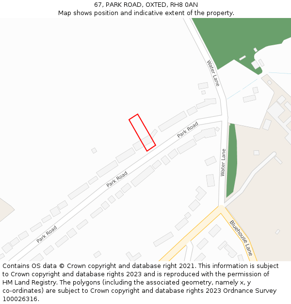 67, PARK ROAD, OXTED, RH8 0AN: Location map and indicative extent of plot