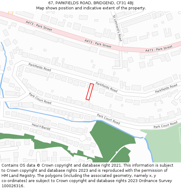 67, PARKFIELDS ROAD, BRIDGEND, CF31 4BJ: Location map and indicative extent of plot