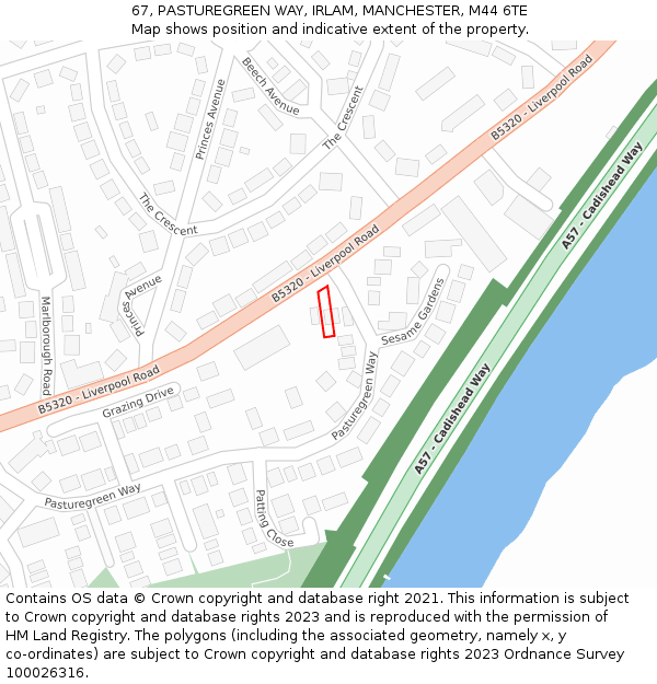 67, PASTUREGREEN WAY, IRLAM, MANCHESTER, M44 6TE: Location map and indicative extent of plot