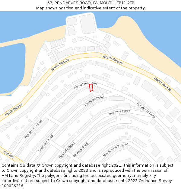 67, PENDARVES ROAD, FALMOUTH, TR11 2TP: Location map and indicative extent of plot