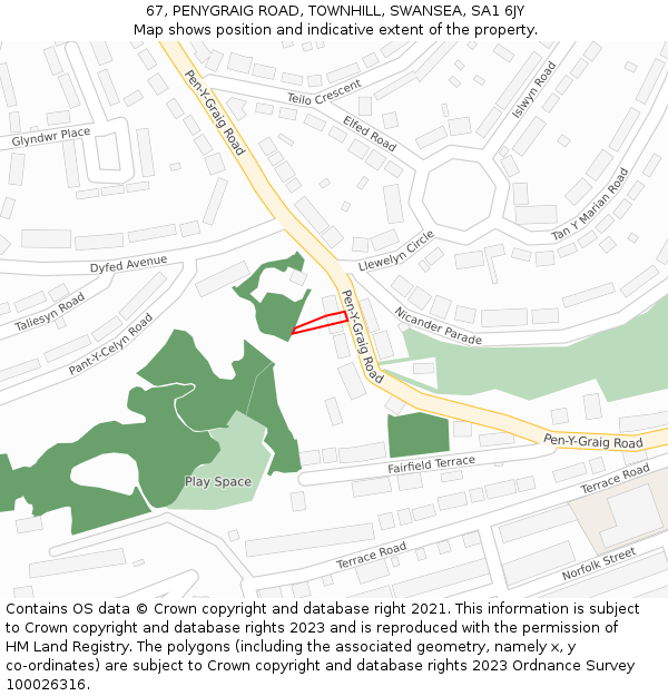 67, PENYGRAIG ROAD, TOWNHILL, SWANSEA, SA1 6JY: Location map and indicative extent of plot