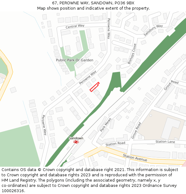 67, PEROWNE WAY, SANDOWN, PO36 9BX: Location map and indicative extent of plot