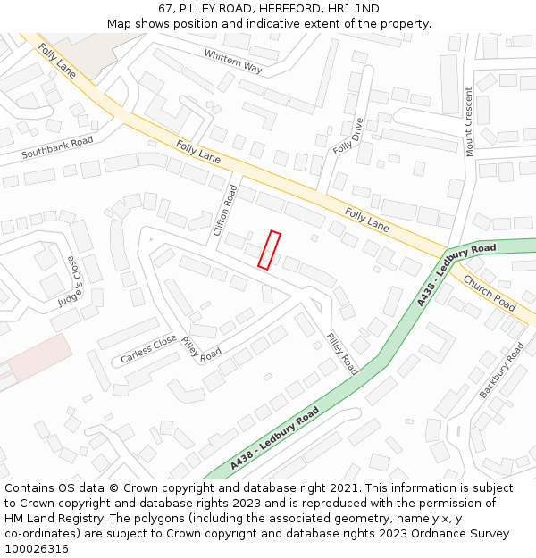 67, PILLEY ROAD, HEREFORD, HR1 1ND: Location map and indicative extent of plot