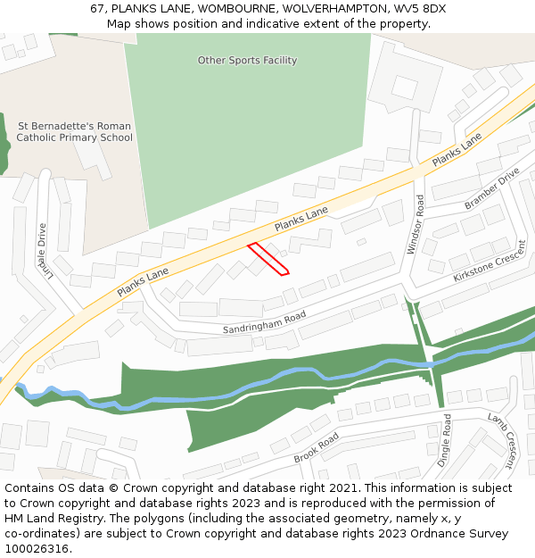 67, PLANKS LANE, WOMBOURNE, WOLVERHAMPTON, WV5 8DX: Location map and indicative extent of plot