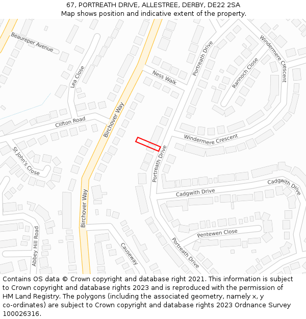 67, PORTREATH DRIVE, ALLESTREE, DERBY, DE22 2SA: Location map and indicative extent of plot