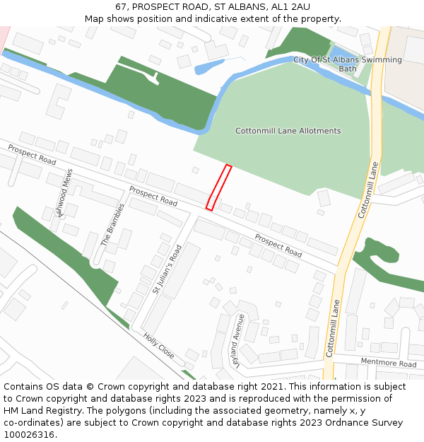 67, PROSPECT ROAD, ST ALBANS, AL1 2AU: Location map and indicative extent of plot