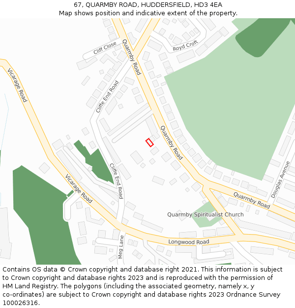 67, QUARMBY ROAD, HUDDERSFIELD, HD3 4EA: Location map and indicative extent of plot