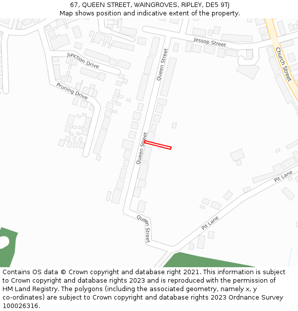 67, QUEEN STREET, WAINGROVES, RIPLEY, DE5 9TJ: Location map and indicative extent of plot