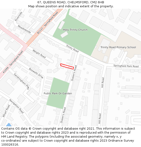 67, QUEENS ROAD, CHELMSFORD, CM2 6HB: Location map and indicative extent of plot