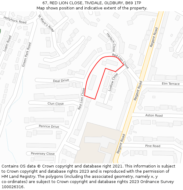 67, RED LION CLOSE, TIVIDALE, OLDBURY, B69 1TP: Location map and indicative extent of plot
