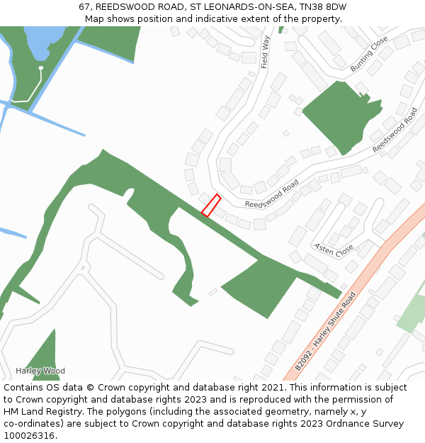 67, REEDSWOOD ROAD, ST LEONARDS-ON-SEA, TN38 8DW: Location map and indicative extent of plot
