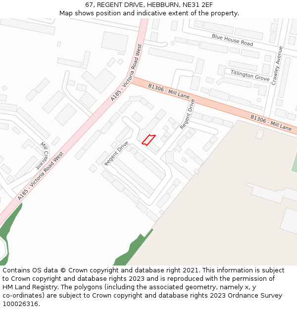 67, REGENT DRIVE, HEBBURN, NE31 2EF: Location map and indicative extent of plot