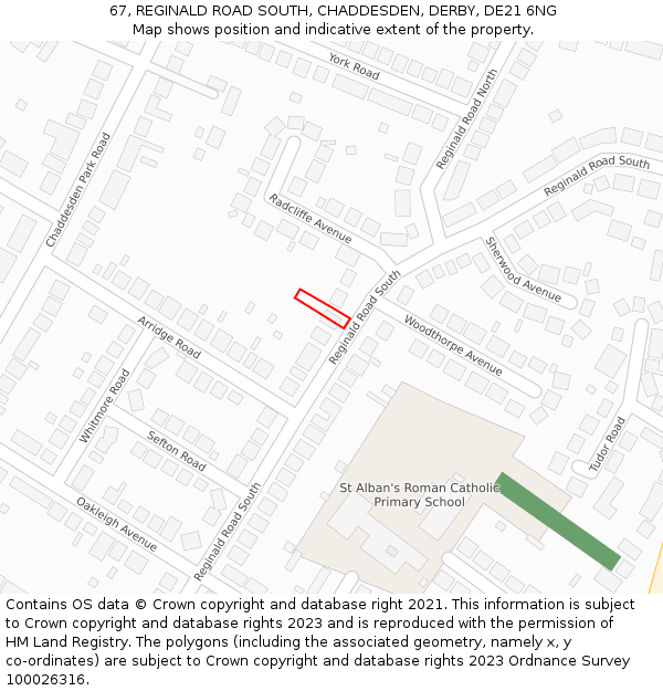 67, REGINALD ROAD SOUTH, CHADDESDEN, DERBY, DE21 6NG: Location map and indicative extent of plot