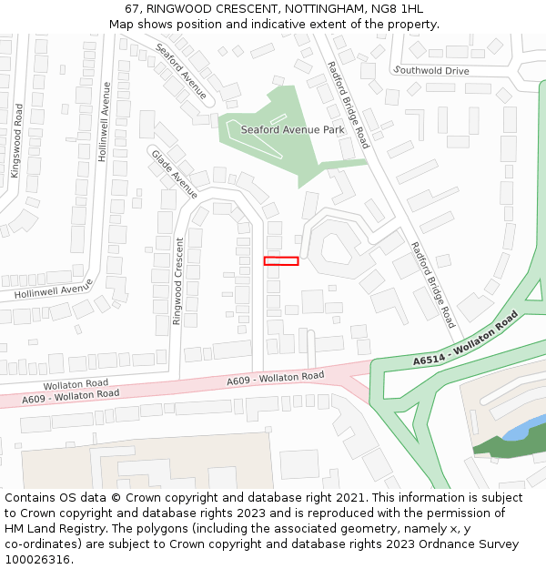 67, RINGWOOD CRESCENT, NOTTINGHAM, NG8 1HL: Location map and indicative extent of plot