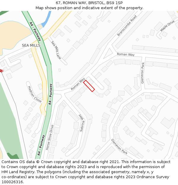 67, ROMAN WAY, BRISTOL, BS9 1SP: Location map and indicative extent of plot