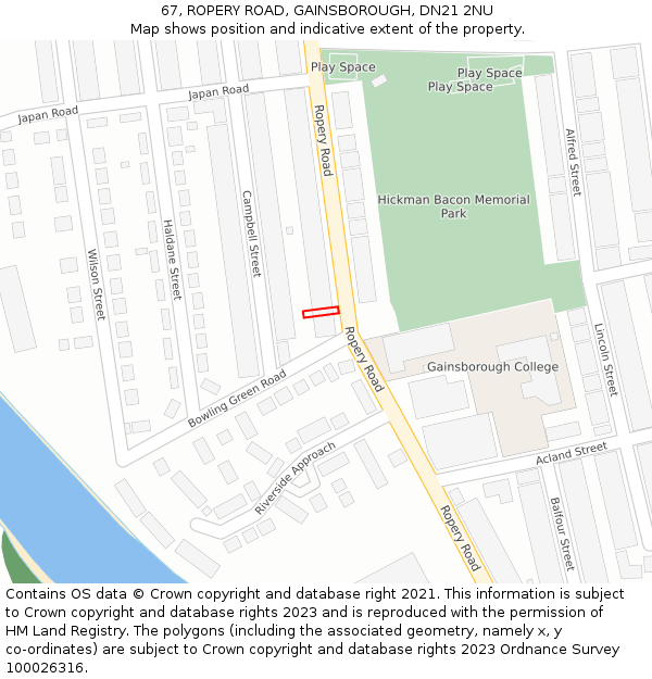 67, ROPERY ROAD, GAINSBOROUGH, DN21 2NU: Location map and indicative extent of plot