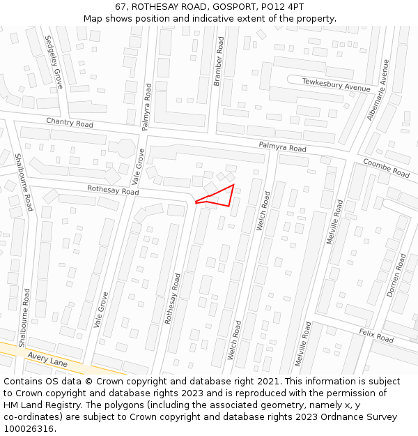 67, ROTHESAY ROAD, GOSPORT, PO12 4PT: Location map and indicative extent of plot