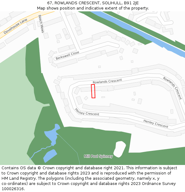 67, ROWLANDS CRESCENT, SOLIHULL, B91 2JE: Location map and indicative extent of plot