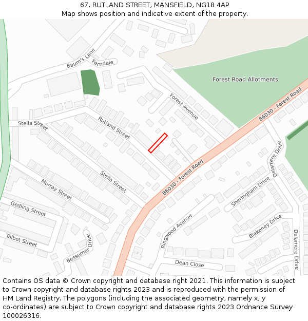67, RUTLAND STREET, MANSFIELD, NG18 4AP: Location map and indicative extent of plot