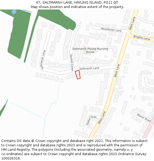 67, SALTMARSH LANE, HAYLING ISLAND, PO11 0JT: Location map and indicative extent of plot