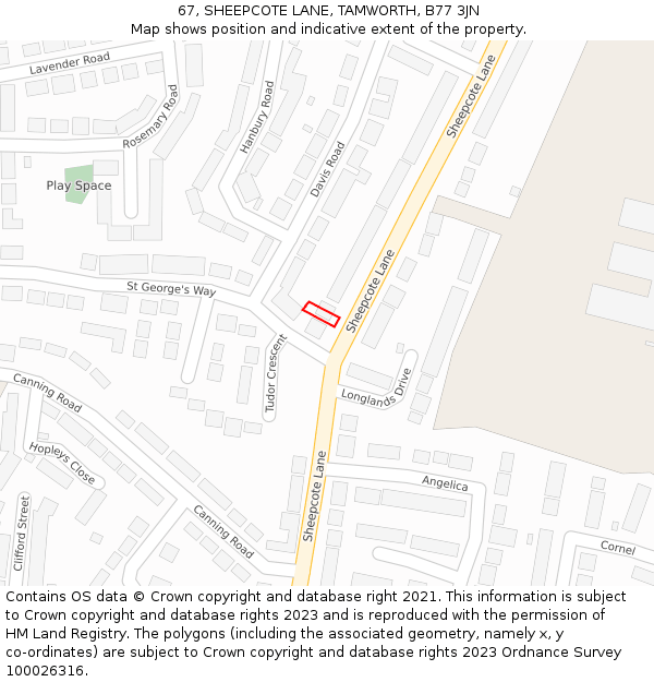 67, SHEEPCOTE LANE, TAMWORTH, B77 3JN: Location map and indicative extent of plot