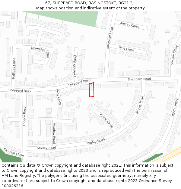 67, SHEPPARD ROAD, BASINGSTOKE, RG21 3JH: Location map and indicative extent of plot