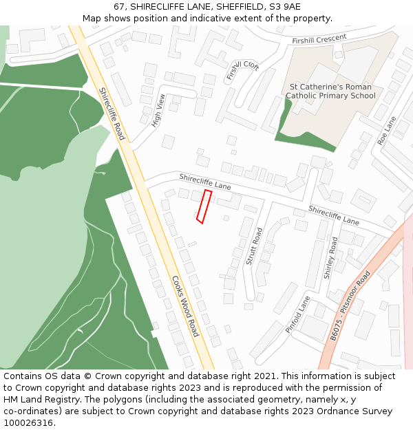 67, SHIRECLIFFE LANE, SHEFFIELD, S3 9AE: Location map and indicative extent of plot