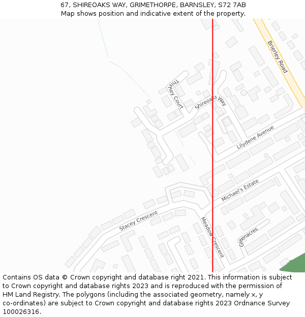 67, SHIREOAKS WAY, GRIMETHORPE, BARNSLEY, S72 7AB: Location map and indicative extent of plot