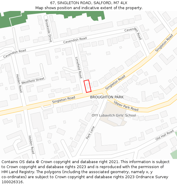 67, SINGLETON ROAD, SALFORD, M7 4LX: Location map and indicative extent of plot