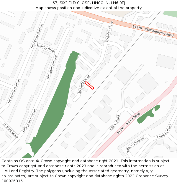 67, SIXFIELD CLOSE, LINCOLN, LN6 0EJ: Location map and indicative extent of plot