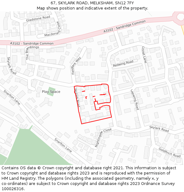 67, SKYLARK ROAD, MELKSHAM, SN12 7FY: Location map and indicative extent of plot
