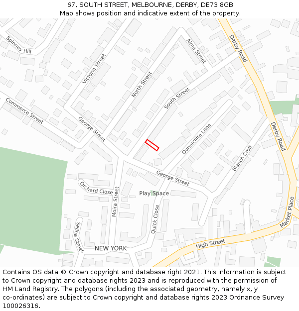 67, SOUTH STREET, MELBOURNE, DERBY, DE73 8GB: Location map and indicative extent of plot