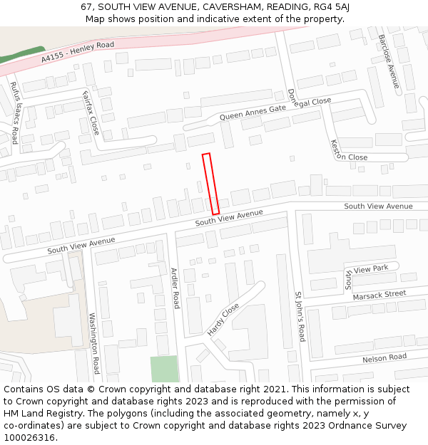 67, SOUTH VIEW AVENUE, CAVERSHAM, READING, RG4 5AJ: Location map and indicative extent of plot