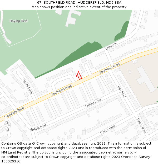 67, SOUTHFIELD ROAD, HUDDERSFIELD, HD5 8SA: Location map and indicative extent of plot