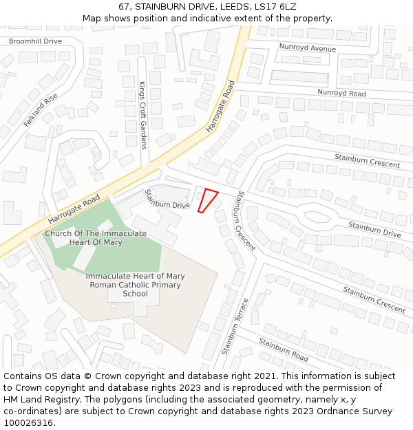 67, STAINBURN DRIVE, LEEDS, LS17 6LZ: Location map and indicative extent of plot