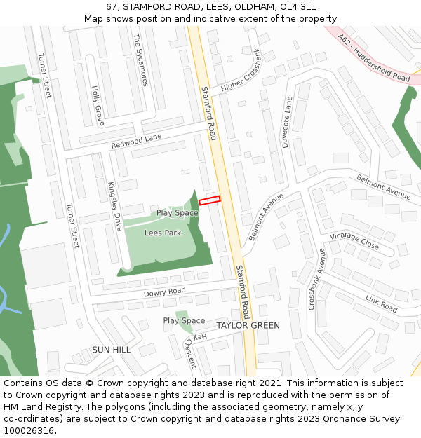 67, STAMFORD ROAD, LEES, OLDHAM, OL4 3LL: Location map and indicative extent of plot