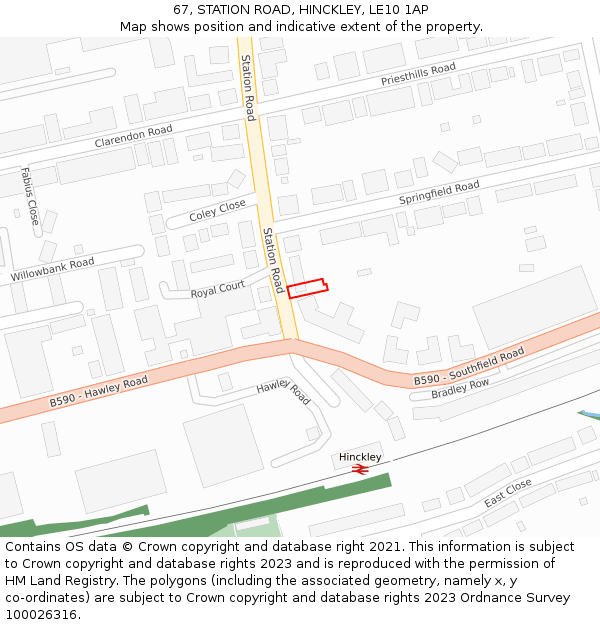 67, STATION ROAD, HINCKLEY, LE10 1AP: Location map and indicative extent of plot