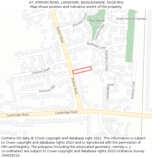 67, STATION ROAD, LANGFORD, BIGGLESWADE, SG18 9PQ: Location map and indicative extent of plot