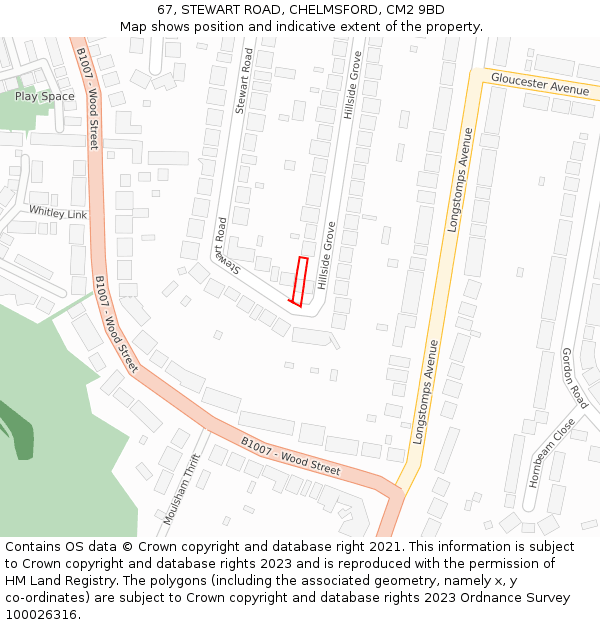 67, STEWART ROAD, CHELMSFORD, CM2 9BD: Location map and indicative extent of plot