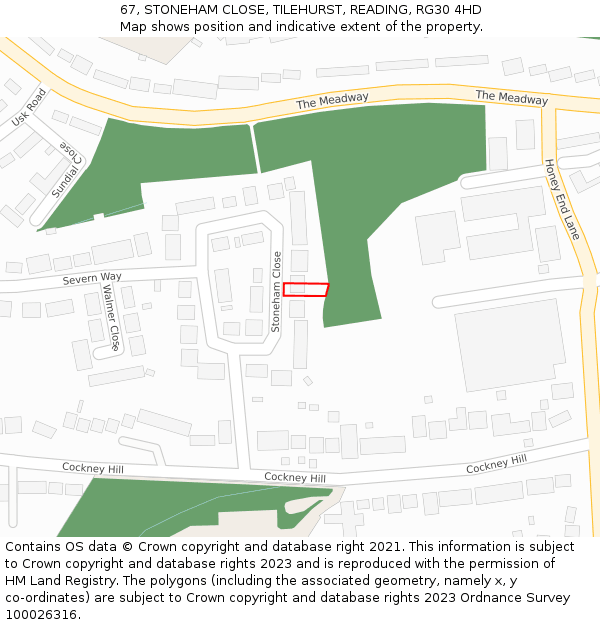 67, STONEHAM CLOSE, TILEHURST, READING, RG30 4HD: Location map and indicative extent of plot