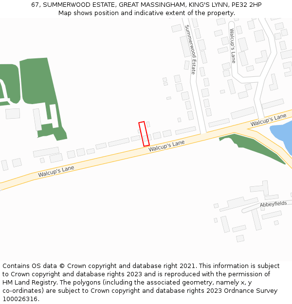67, SUMMERWOOD ESTATE, GREAT MASSINGHAM, KING'S LYNN, PE32 2HP: Location map and indicative extent of plot