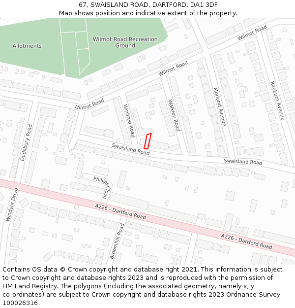 67, SWAISLAND ROAD, DARTFORD, DA1 3DF: Location map and indicative extent of plot