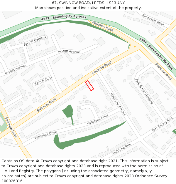67, SWINNOW ROAD, LEEDS, LS13 4NY: Location map and indicative extent of plot