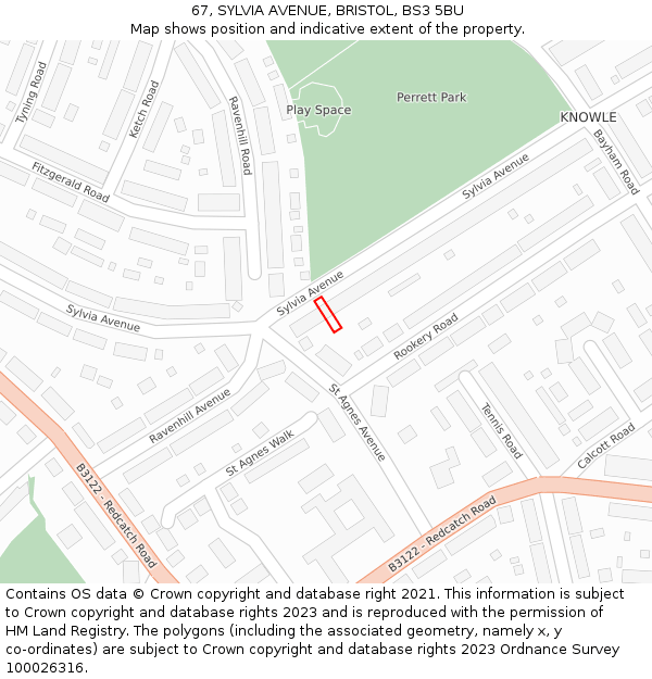 67, SYLVIA AVENUE, BRISTOL, BS3 5BU: Location map and indicative extent of plot