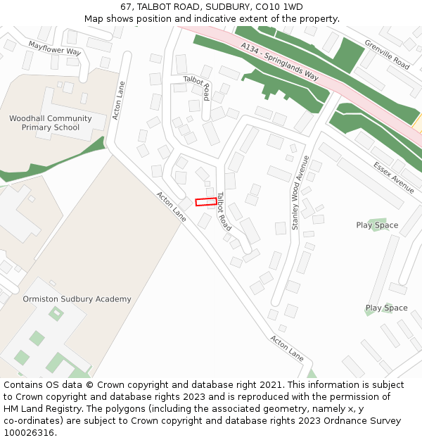 67, TALBOT ROAD, SUDBURY, CO10 1WD: Location map and indicative extent of plot