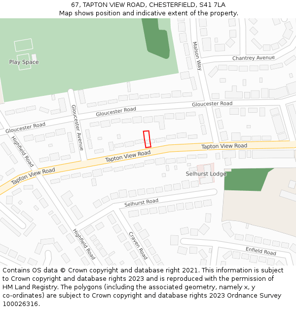 67, TAPTON VIEW ROAD, CHESTERFIELD, S41 7LA: Location map and indicative extent of plot